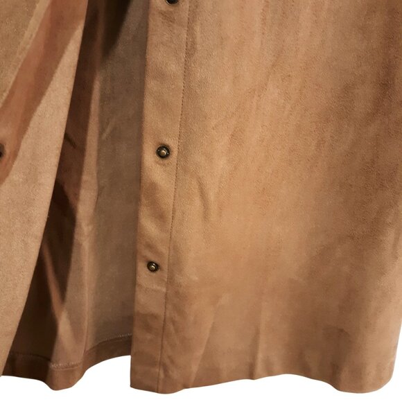 D & Co Women Faux Suede Button-Up Shirt Jacket with Pockets Brown Size L - Picture 3 of 7